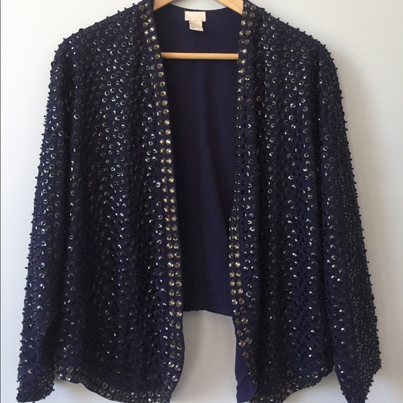 H&M Blue Sequin Open Front Cardigan Size 6. - Picture 1 of 8